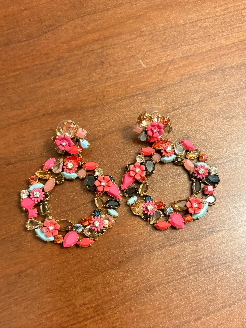 2 for $10 J. Crew Floral Hoop Drop Earrings in Coral and Turquoise